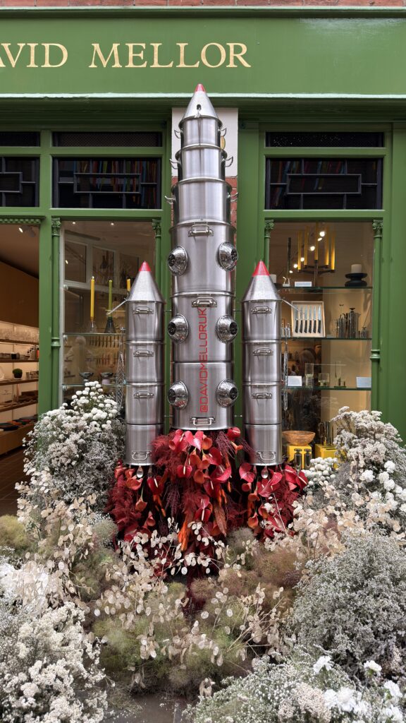 David MellorChelsea in Bloom floral storefront rocket installation at Chelsea in Bloom 2026 demonstrating experiential retail storytelling