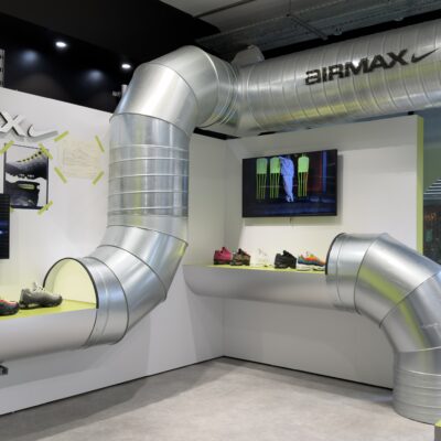 Industrial-style Nike pop-up installation inside the Size? Carnaby Street flagship in London
